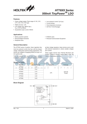 HT7825 datasheet - 500mA TinyPowerTM LDO