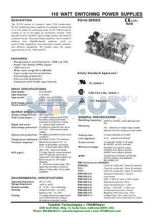 PU110-12A datasheet - SWITCHING POWER SUPPLIES