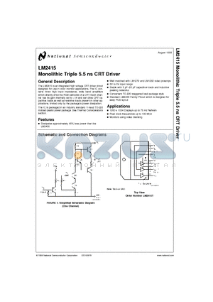 LM2415T datasheet - Monolithic Triple 5.5 ns CRT Driver