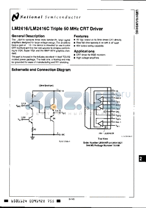 LM2416C datasheet - Triple 50 MHz CRT Driver