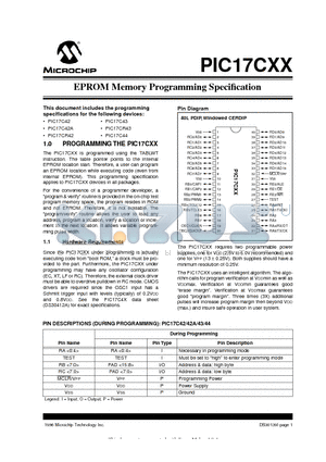 PIC17CR42 datasheet - EPROM Memory Programming Specification