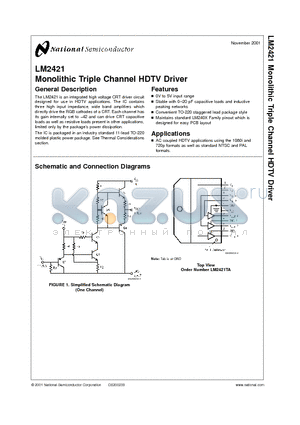 LM2421 datasheet - Monolithic Triple Channel HDTV Driver