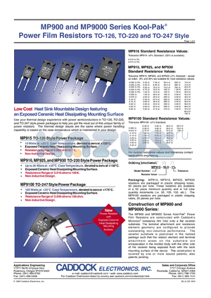 MP925 datasheet - Power Film Resistors TO-126, TO-220 and TO-247 Style