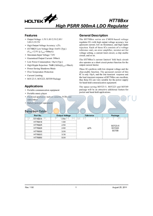 HT78BXX datasheet - High PSRR 500mA LDO Regulator