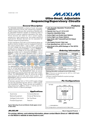 MAX6895AALT datasheet - Ultra-Small, Adjustable Sequencing/Supervisory Circuits