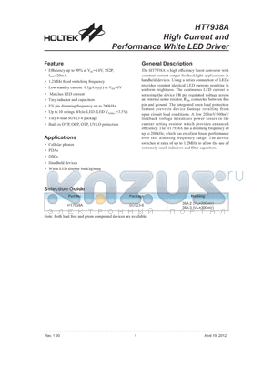 HT7938A datasheet - Performance White LED Driver