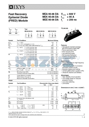 MEE95-06DA datasheet - Fast Recovery Epitaxial Diode (FRED) Module