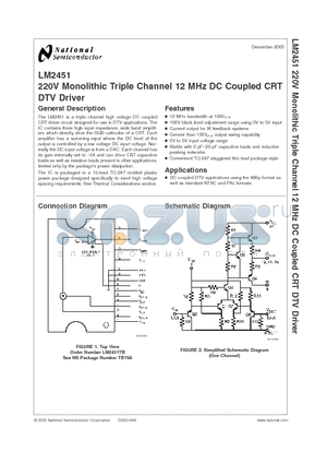 LM2451TB datasheet - 220V Monolithic Triple Channel 12 MHz DC Coupled CRT DTV Driver