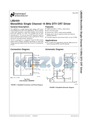 LM2459 datasheet - Monolithic Single Channel 15 MHz DTV CRT Driver