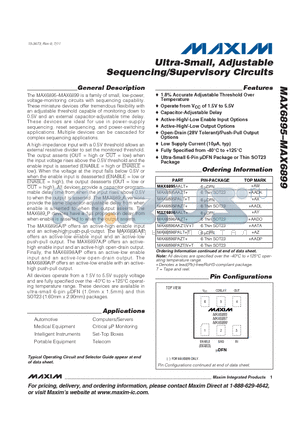 MAX6896AAZT datasheet - Ultra-Small, Adjustable Sequencing/Supervisory Circuits