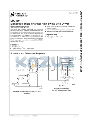 LM2460 datasheet - Monolithic Triple Channel High Swing CRT Driver