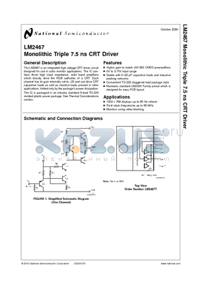 LM2467T datasheet - Monolithic Triple 7.5 ns CRT Driver