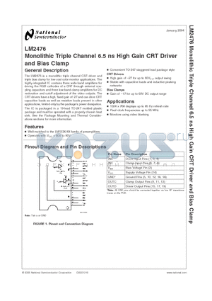 LM2476 datasheet - Monolithic Triple Channel 6.5 ns High Gain CRT Driver and Bias Clamp