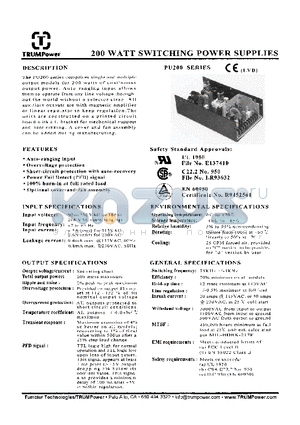 PU200-16 datasheet - 200 WATT SWITCHING POWER SUPPLIES