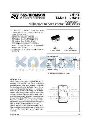 LM248D datasheet - FOUR UA741 QUAD BIPOLAR OPERATIONAL AMPLIFIERS