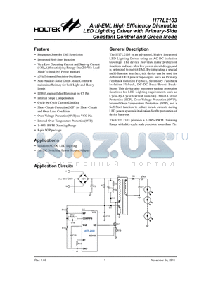 HT7L2103 datasheet - Anti-EMI, High Efficiency Dimmable LED Lighting Driver with Primary-Side Constant Control and Green Mode