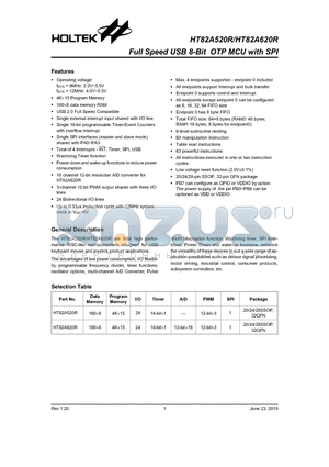 HT82A520R datasheet - Full Speed USB 8-Bit OTP MCU with SPI