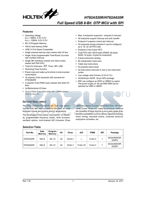 HT82A520R datasheet - Full Speed USB 8-Bit OTP MCU with SPI