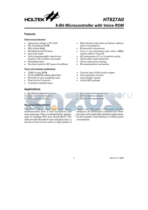 HT827A0 datasheet - 8-Bit Microcontroller with Voice ROM