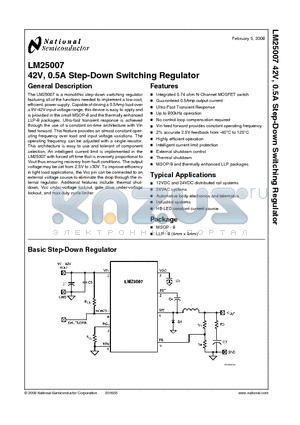 LM25007 datasheet - 42V, 0.5A Step-Down Switching Regulator