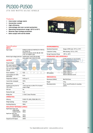 PU300B36 datasheet - 216 - 500 WATTS DC/DC SINGLE