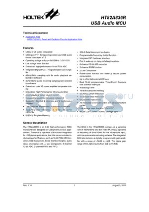 HT82A836R datasheet - USB Audio MCU