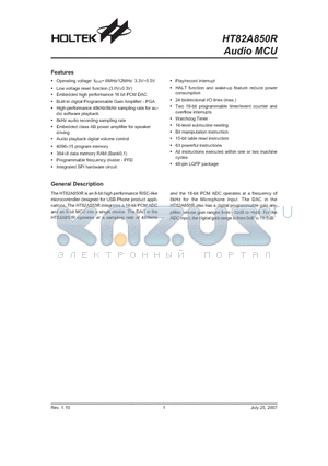 HT82A850R datasheet - Audio MCU