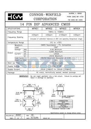 MPA51 datasheet - PIN DIP ADVANCED CMOS