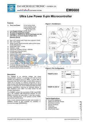 EM6680 datasheet - Ultra Low Power 8-pin Microcontroller