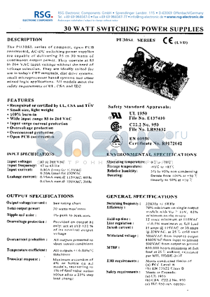 PU30SL-33SL datasheet - 30 WATT SWITCHING POWER SUPPLIES