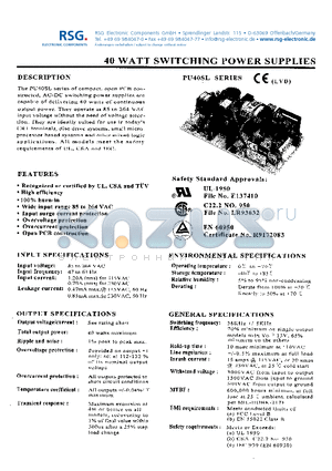 PU40-10SL datasheet - 40 WATT SWITCHING POWER SUPPLIES