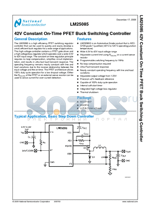 LM25085 datasheet - 42V Constant On-Time PFET Buck Switching Controller