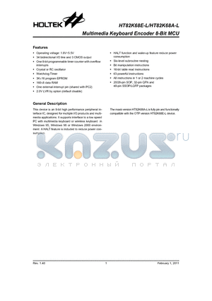 HT82K68E-L_11 datasheet - Multimedia Keyboard Encoder 8-Bit MCU