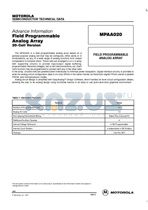 MPAA020 datasheet - FIELD PROGRAMMABLE ANALOG ARRAY