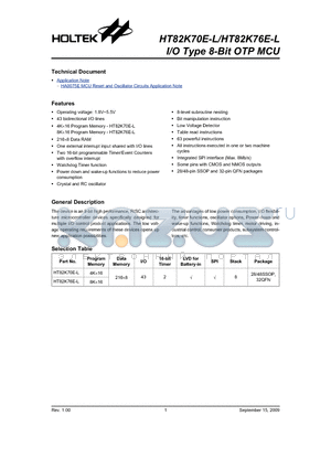 HT82K70E-L datasheet - I/O Type 8-Bit OTP MCU