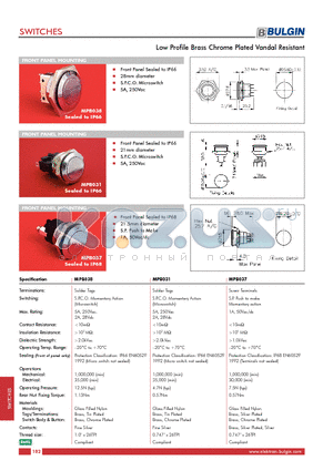 MPB037 datasheet - Low Profile Brass Chrome Plated Vandal Resistant