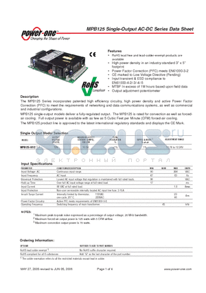 MPB125-1012 datasheet - Single-Output AC-DC