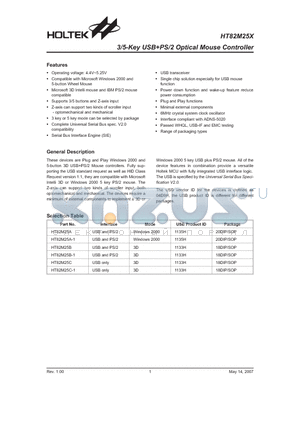 HT82M25X datasheet - 3/5-Key USBPS/2 Optical Mouse Controller