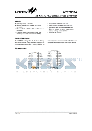 HT82M30A datasheet - 3/5-Key 3D PS/2 Optical Mouse Controller