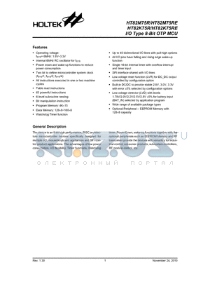 HT82M75R datasheet - I/O Type 8-Bit OTP MCU