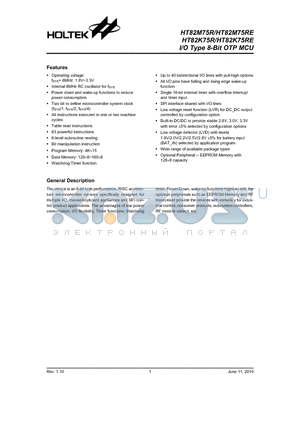 HT82M75RE datasheet - I/O Type 8-Bit OTP MCU