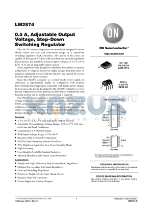 LM2574N datasheet - 0.5 A, Adjustable Output Voltage, Step-Down Switching Regulator