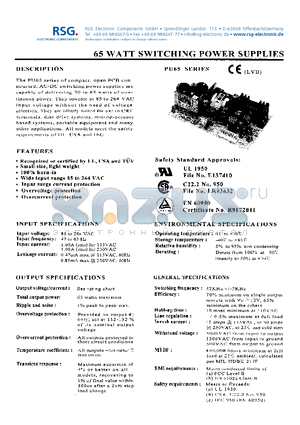 PU65-14 datasheet - 65 WATT SWITCHING POWER SUPPLIES