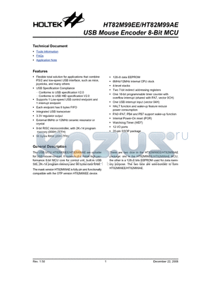 HT82M99AE_08 datasheet - USB Mouse Encoder 8-Bit MCU