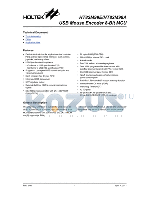 HT82M99A_11 datasheet - USB Mouse Encoder 8-Bit MCU