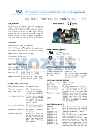 PU66 datasheet - 65 WATT SWITCHING POWER SUPPLIES