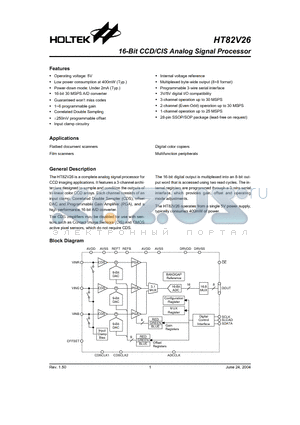 HT82V26 datasheet - 16-Bit CCD/CIS Analog Signal Processor