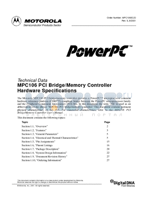 MPC106ARX66TE datasheet - PCI Bridge/Memory Controller