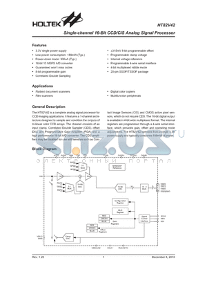 HT82V42 datasheet - Single-channel 16-Bit CCD/CIS Analog Signal Processor