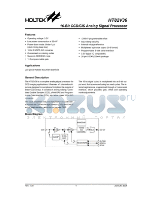 HT82V36 datasheet - 16-Bit CCD/CIS Analog Signal Processor